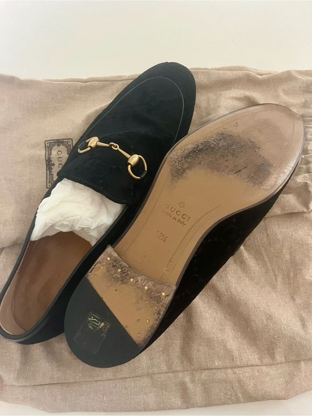 Gucci Black Velvet Horsebit Slip-On Loafers